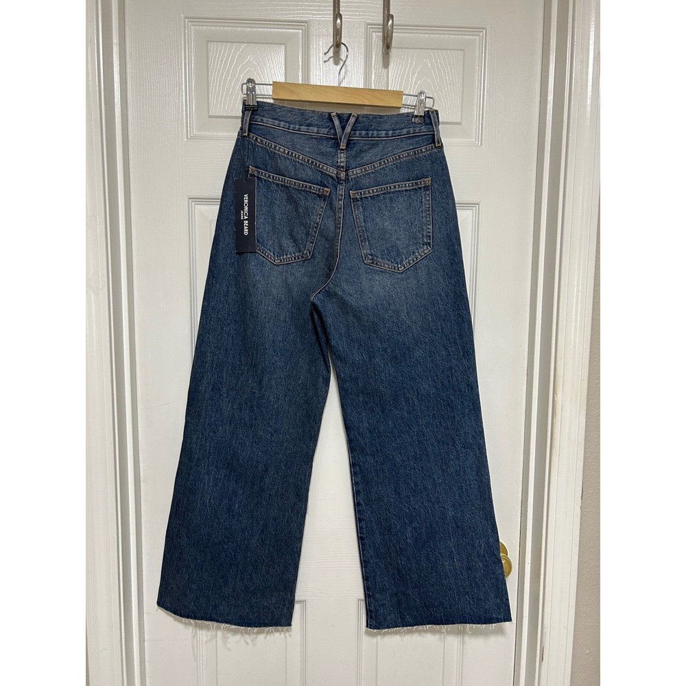 Veronica Beard Cotton Taylor High Rise Wide Leg Crop Jeans Blue Wash 25 - Picture 4 of 16